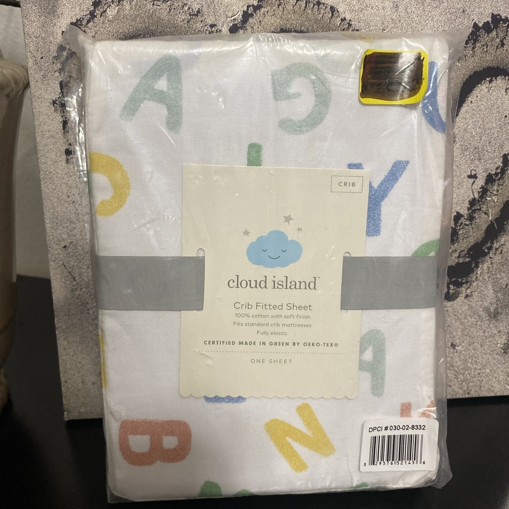 NEW Cloud Island White & Colored A‎ B C's Fitted Crib Sheet. 28" X 52"